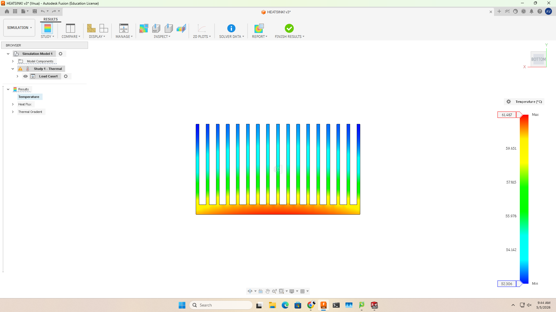 Fusion 360 result for the final 15-fin heat sink