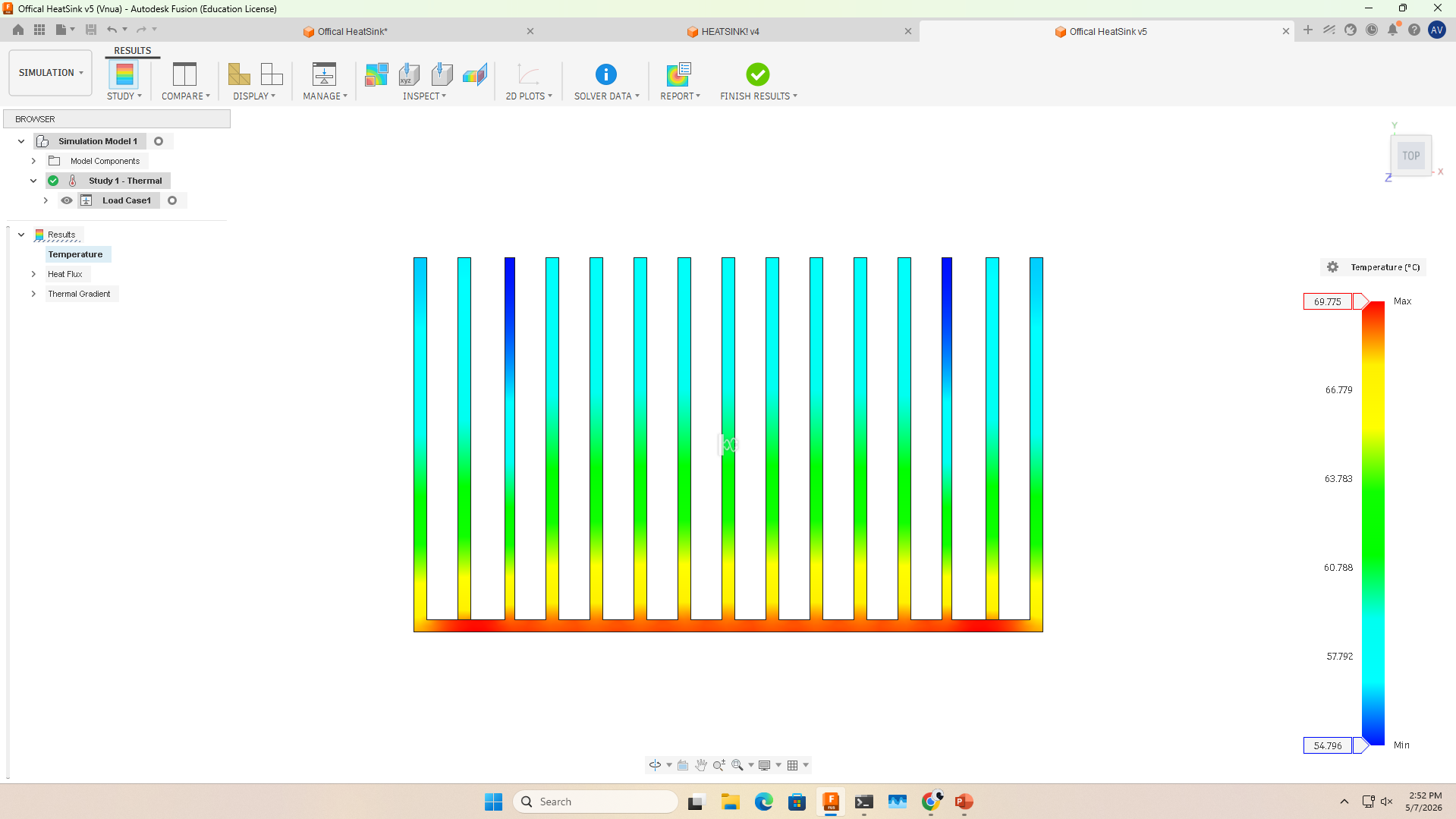 Fusion 360 result for the 17-fin baseline heat sink