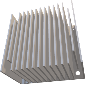Angled CAD render of the selected 15-fin heat sink