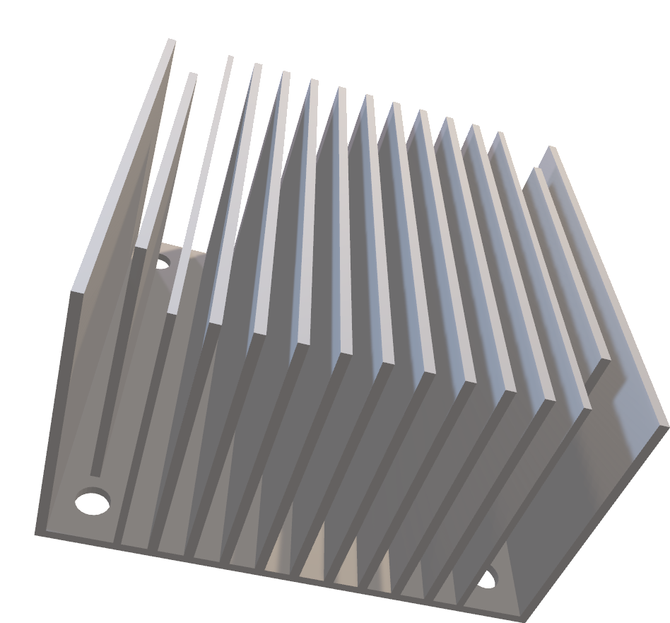 CAD render of a finned heat sink used in Adriel Ventura's thermal design project